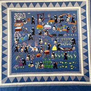 Hmong Story Cloth Wall Hanging Traditional Embroiderd Folk Art Paj Ntaub Textile